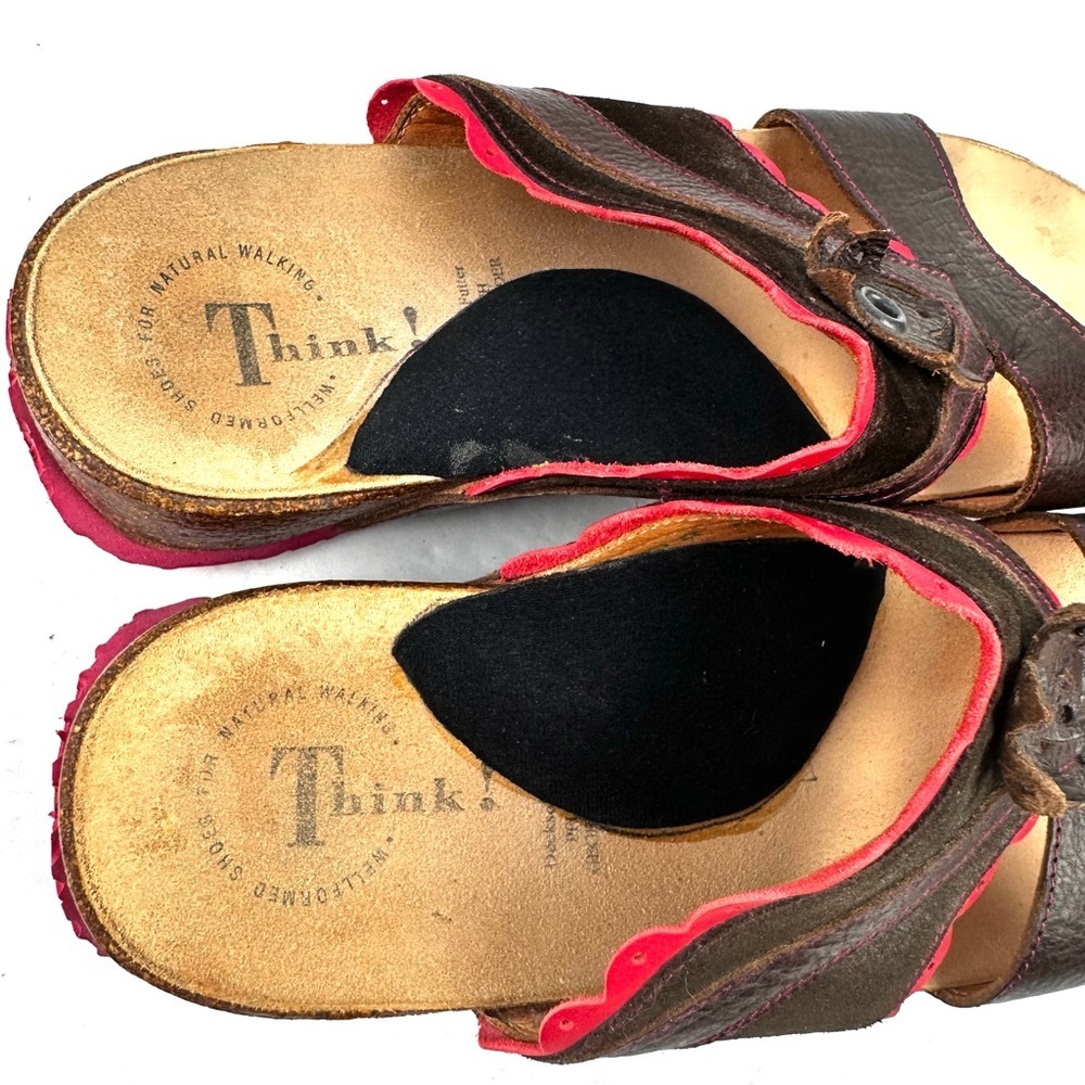 Think Sandals 40 Brown Leather Slip On Shoes Womens‎ Slides US 9 - Picture 7 of 11